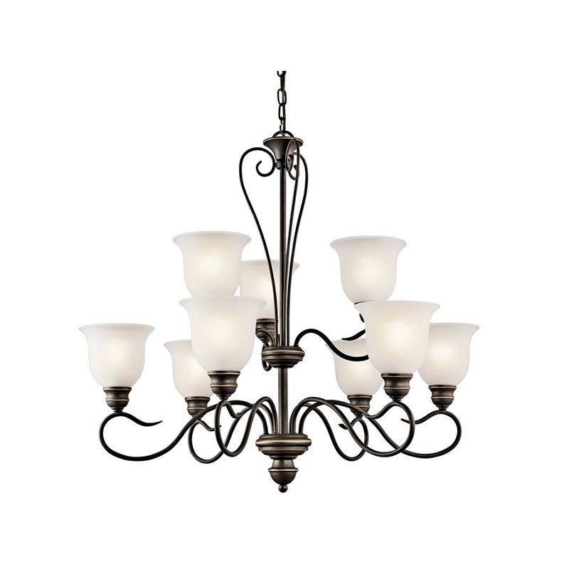 Kichler Tanglewood 32in 9-Light Chandelier | Classic Olde Bronze and Frosted Glass | Dining Room & Living Room | 32 x 32 x 30 in | Model 42907OZL18