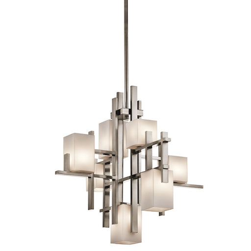 Kichler City Lights 26in 7-Light Chandelier | Contemporary Classic Pewter and Satin Etched Opal Glass | Dining Room & Open Living | Model 42940CLP