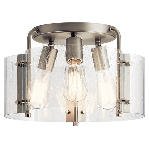 Kichler 14in 3-Light Semi-Flush Mount | Industrial Brushed Nickel Steel | Entryway & Hallway | 14 x 14 x 8.5 in | Model 42954NI
