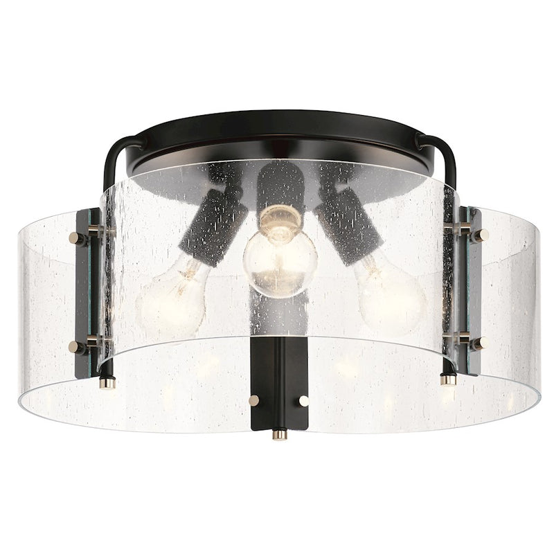 Kichler Thoreau 14in 3-Light Semi-Flush Mount | Minimalist Black and Seeded Glass | Bedroom & Hallway | 14 x 14 x 9 in | Model 42954BK