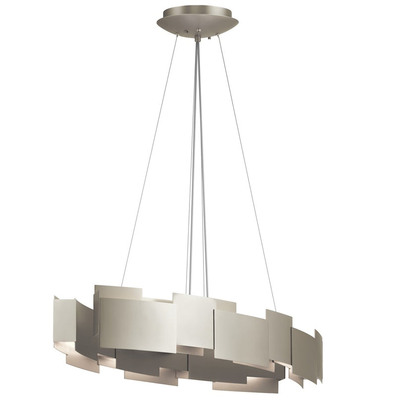 Kichler Moderne 34in Oval LED Chandelier | Contemporary Satin Nickel Steel and Polycarbonate | Kitchen Island & Dining Room | Model 42993SNLED