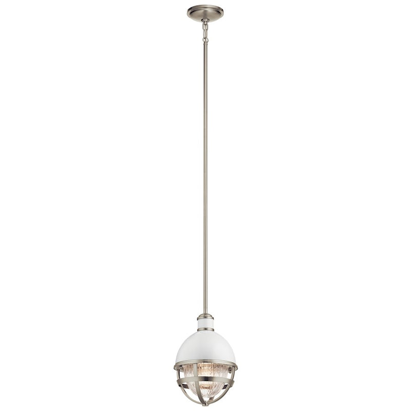 Kichler 8in 1-Light Mini Pendant | Vintage Industrial Brushed Nickel Steel | Kitchen Island & Dining Room | 8 x 8 x 12 in | Model 43011NI