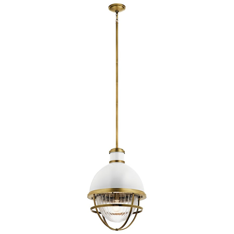 Kichler 1-Light Foyer Pendant | Vintage Industrial Natural Brass Steel | Entryway & Hallway | 16 x 16 x 24 in | Model 43012NBR