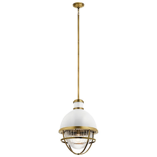 Kichler 1-Light Foyer Pendant | Vintage Industrial Natural Brass Steel | Entryway & Hallway | 16 x 16 x 24 in | Model 43012NBR