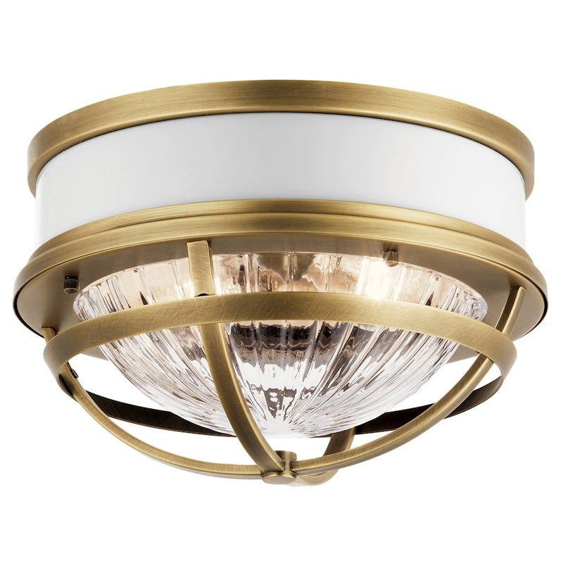 Kichler 12in 2-Light Flush Mount | Vintage Industrial Natural Brass Steel | Hallway & Bedroom | 12 x 12 x 8 in | Model 43013NBR