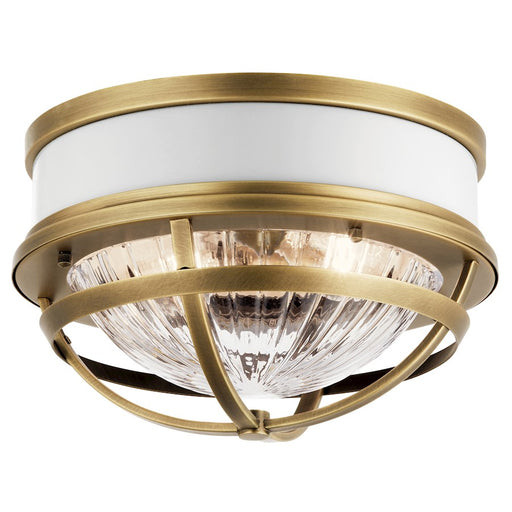 Kichler 12in 2-Light Flush Mount | Vintage Industrial Natural Brass Steel | Hallway & Bedroom | 12 x 12 x 8 in | Model 43013NBR