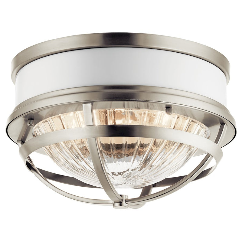 Kichler 12in 2-Light Flush Mount | Industrial Brushed Nickel Steel | Hallway & Bedroom Ceiling Light | 12 x 12 x 8 in | Model 43013NI