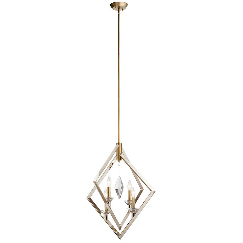 Kichler Layan 24in 4-Light Chandelier | Glamorous Polished Nickel and Crystal | Dining Room & Foyer | 24 x 24 x 26 in | Model 43051PN