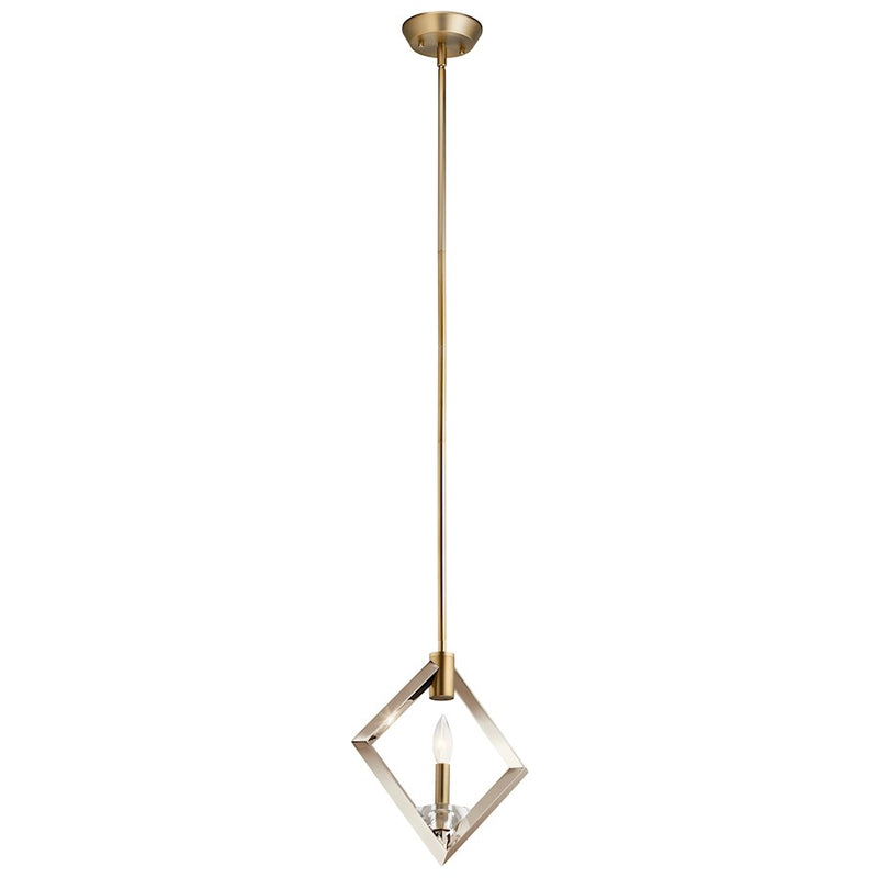 Kichler Layan 13in 1-Light Mini Chandelier | Glamorous Polished Nickel Steel and Crystal | Dining Room & Entryway Pendant | Model 43053PN