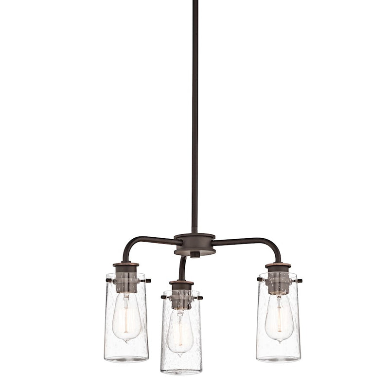 Kichler Braelyn 18in 3-Light Chandelier/Semi-Flush | Rustic Olde Bronze and Clear Seeded Glass | Dining Room & Entryway | 18 x 12 in | Model 43057OZ