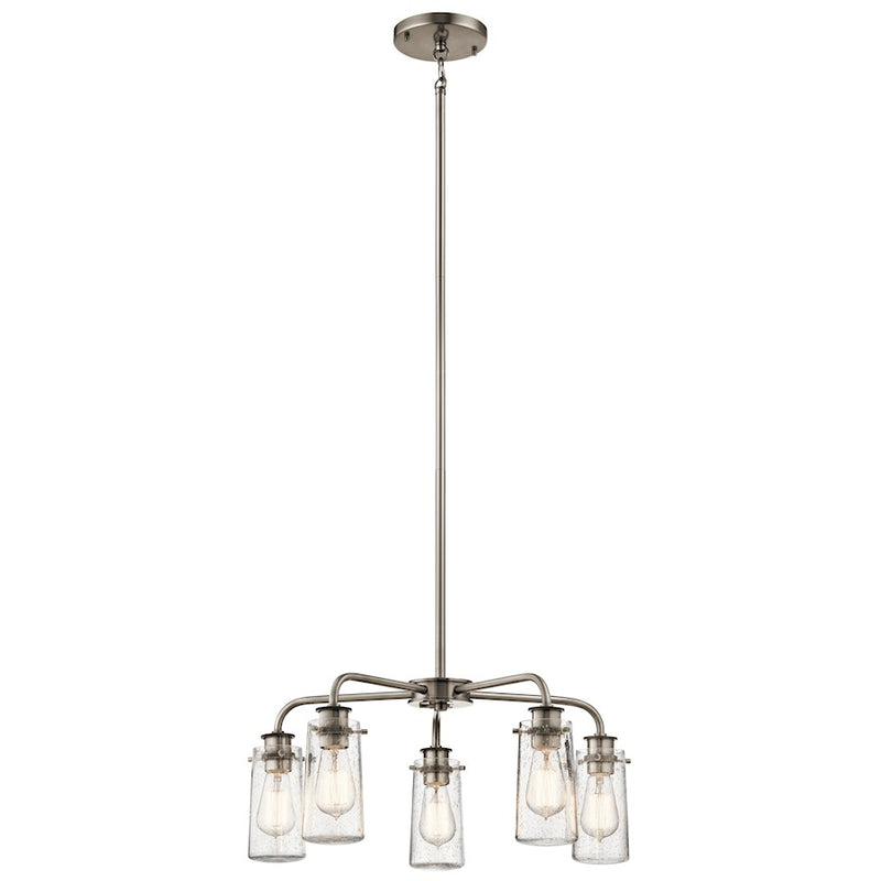 Kichler Braelyn 25in 5-Light Chandelier | Industrial Classic Pewter and Clear Seeded Glass | Dining Room & Living Room | Model 43058CLP
