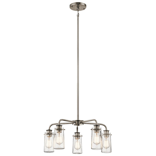 Kichler Braelyn 25in 5-Light Chandelier | Industrial Classic Pewter and Clear Seeded Glass | Dining Room & Living Room | Model 43058CLP
