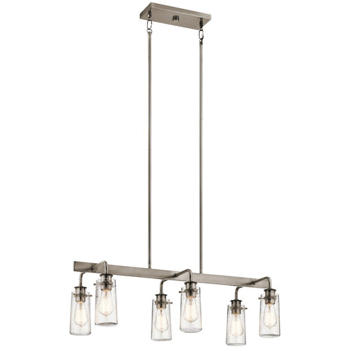 Kichler Braelyn 34in 6-Light Linear Chandelier | Rustic Classic Pewter and Clear Seeded Glass | Dining Room & Kitchen Island | Model 43059CLP