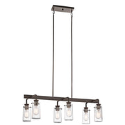Kichler Braelyn 34in 6-Light Linear Chandelier | Industrial Olde Bronze and Clear Seeded Glass | Kitchen Island & Dining Room | Model 43059OZ