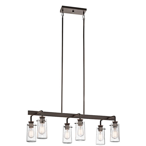 Kichler Braelyn 34in 6-Light Linear Chandelier | Industrial Olde Bronze and Clear Seeded Glass | Kitchen Island & Dining Room | Model 43059OZ