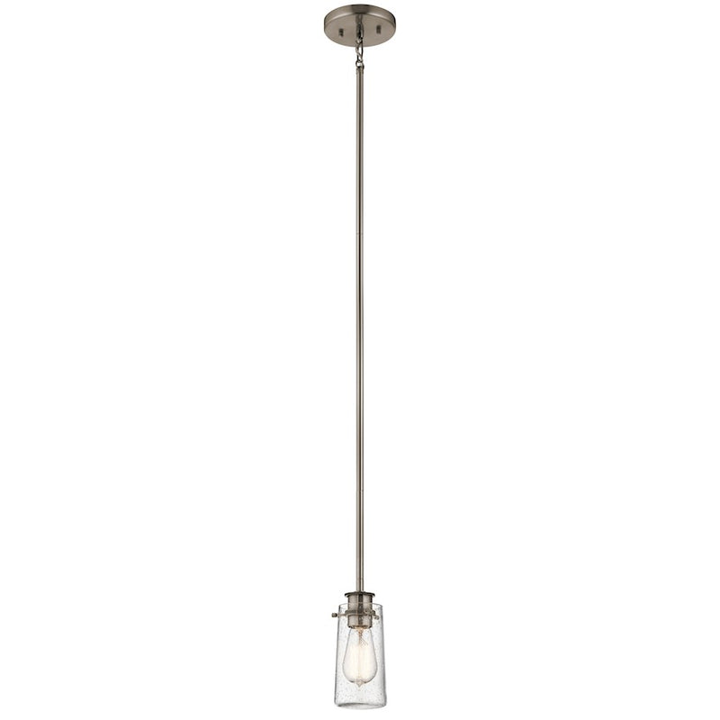 Kichler Braelyn Mini 4in 1-Light Pendant | Industrial Classic Pewter and Clear Seeded Glass | Kitchen Island & Dining Room | Model 43060CLP