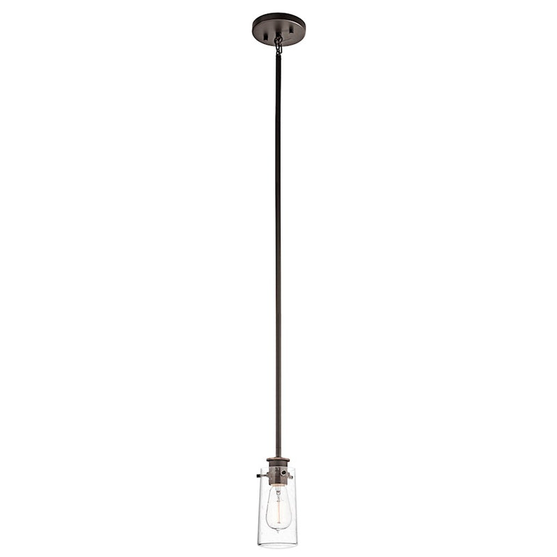 Kichler Braelyn 4in 1-Light Mini Pendant | Rustic Olde Bronze and Clear Seeded Glass | Kitchen Island & Dining Room | 8.5 in H | Model 43060OZ