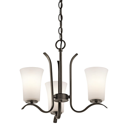 Kichler Armida 18in 3-Light Mini Chandelier | Transitional Olde Bronze and Satin Etched White Glass | Dining Room & Kitchen Island | Model 43073OZ