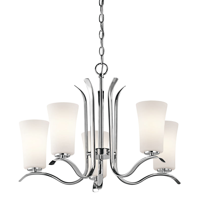 Kichler Armida Chandelier 5Lt, Chrome, Satin Etched White