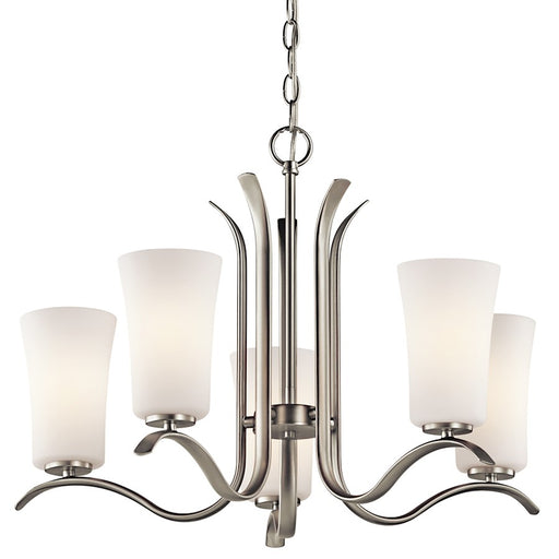 Kichler Armida 25in 5-Light Chandelier | Transitional Brushed Nickel and Satin Etched White Glass | Dining Room & Living Room | Model 43074NI