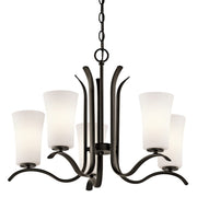 Kichler Armida 25in 5-Light Chandelier | Transitional Olde Bronze and Satin Etched White Glass | Dining Room & Living Room | Model 43074OZ