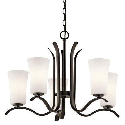 Kichler Armida 25in 5-Light Chandelier | Transitional Olde Bronze and Satin Etched White Glass | Dining Room & Living Room | Model 43074OZ