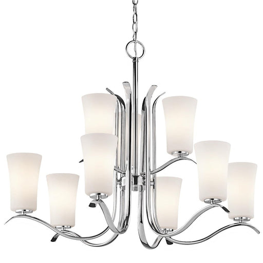 Kichler Armida 32in 9-Light Chandelier | Transitional Chrome and Satin Etched White Glass | Dining Room & Foyer | 32 x 26 in | Model 43075CH