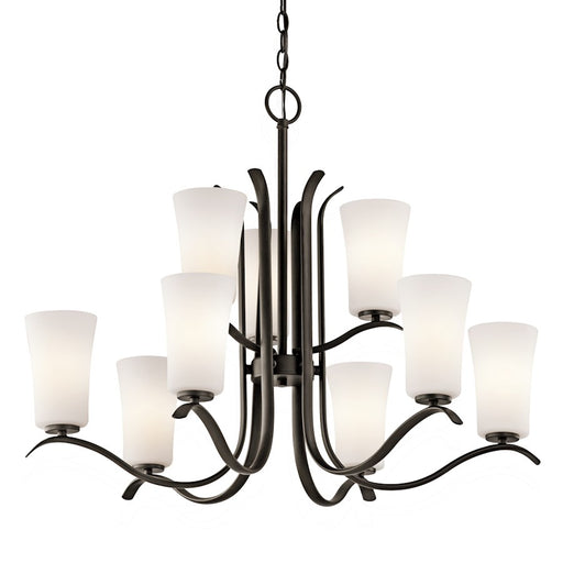 Kichler Armida 32in 9-Light 2-Tier Chandelier | Olde Bronze and Satin Etched White Glass | Dining Room & Living Room | 32 x 32 x 26 in | Model 43075OZ