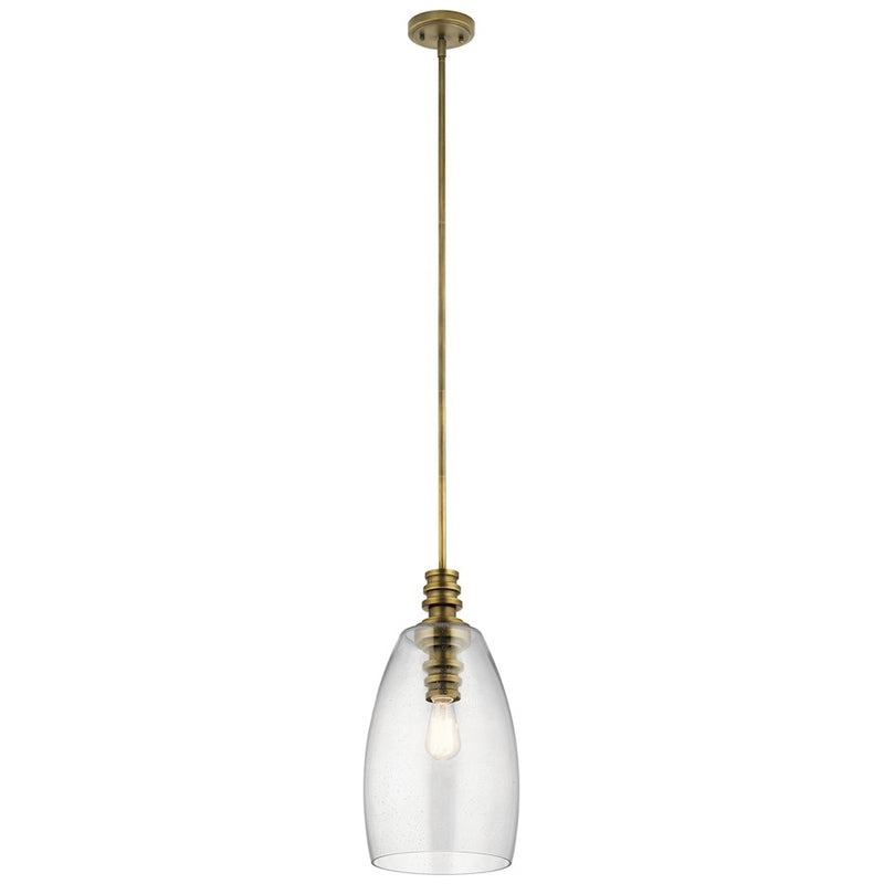 Kichler Lakum 1-Light Pendant | Transitional Natural Brass | Kitchen Island & Dining Room | 10 x 10 x 20 in | Model 43090NBR