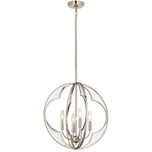 Kichler Montavello 19in 4-Light Chandelier | Transitional Polished Nickel and Clear Beveled Glass | Dining Room & Foyer Chandelier | Model 43096PN