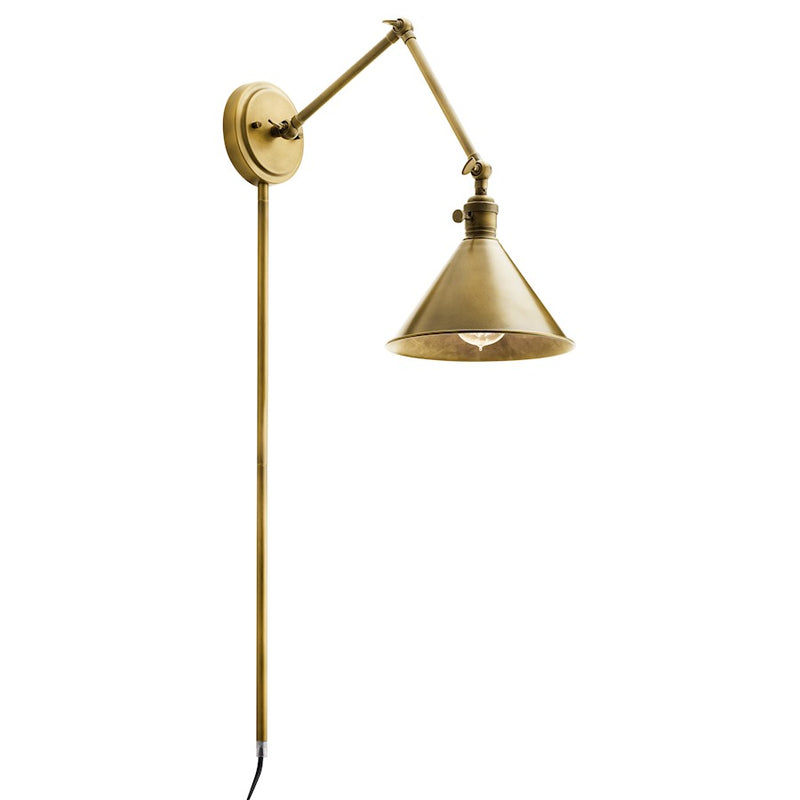 Kichler Ellerbeck 8in 1-Light Wall Sconce | Articulating Arm Natural Brass Steel | Bedroom & Hallway Accent | 8 x 10 in | Model 43115NBR