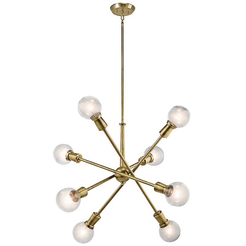 Kichler Armstrong 30in 8-Light Chandelier | Mid-Century Natural Brass Steel | Dining Room & Living Room | 30 x 39 in, Adjustable Arms | Model 43118NBR