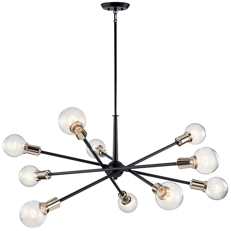 Kichler Armstrong 47in 10-Light Chandelier | Mid-Century Black Steel | Dining Room & Living Room | 47 x 54 in | Model 43119BK