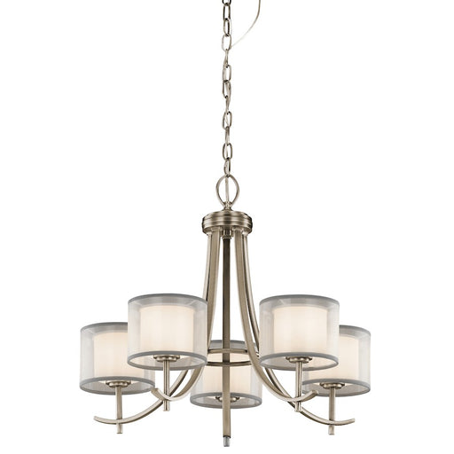 Kichler Tallie 24in 5-Light Chandelier | Transitional Antique Pewter and White Organza Shade | Dining Room & Living Room | Model 43149AP