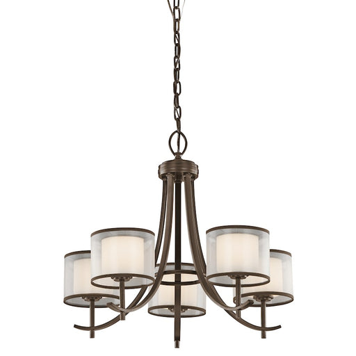 Kichler Tallie 24in 5-Light Chandelier | Transitional Mission Bronze and Light Umber Organza Satin Etched White | Dining Room | Model 43149MIZ
