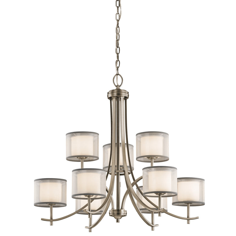 Kichler Tallie 32in 9-Light Chandelier | Transitional Antique Pewter and White Translucent Organza Shade | Dining Room & Living Room | Model 43150AP