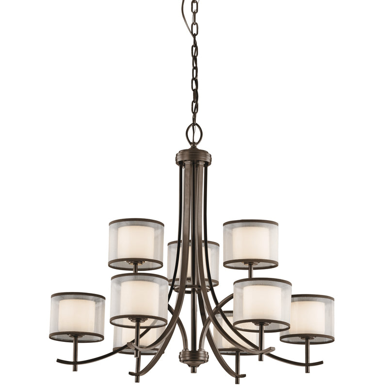 Kichler Tallie 32in 9-Light Chandelier | Transitional Mission Bronze and Light Umber Organza Shade | Dining Room & Foyer | Model 43150MIZ