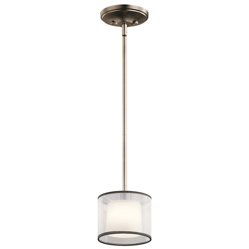 Kichler Tallie 6in 1-Light Mini Pendant | Transitional Antique Pewter Steel with White Organza Shade | Kitchen Island & Dining Nook | Model 43152AP