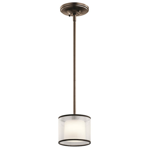 Kichler Tallie 6in 1-Light Mini Pendant | Transitional Mission Bronze and Light Umber Organza Shade | Kitchen Island & Dining Room | Model 43152MIZ