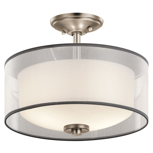 Kichler Tallie 13.5in 2-Light Semi-Flush Mount | Transitional Antique Pewter and White Translucent Organza Shade | Hallway & Bedroom | Model 43154AP