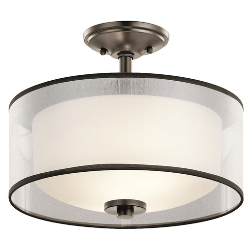Kichler Tallie 14in 2-Light Semi Flush Mount | Transitional Mission Bronze and Light Umber Organza Shade | Hallway & Bedroom Ceiling | Model 43154MIZ
