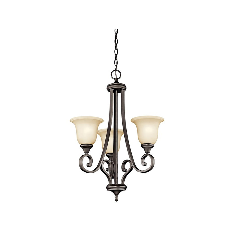 Kichler Monroe 23in 3-Light Chandelier | Traditional Olde Bronze and Umber Glass | Dining Room & Living Room | 23 x 30 in | Model 43155OZL18