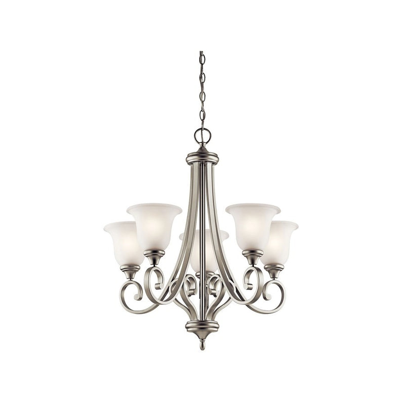 Kichler Monroe 28in 5-Light LED Chandelier | Brushed Nickel and Light Umber Etched Glass | Dining Room | 28 x 30 in | Model 43156NIL18