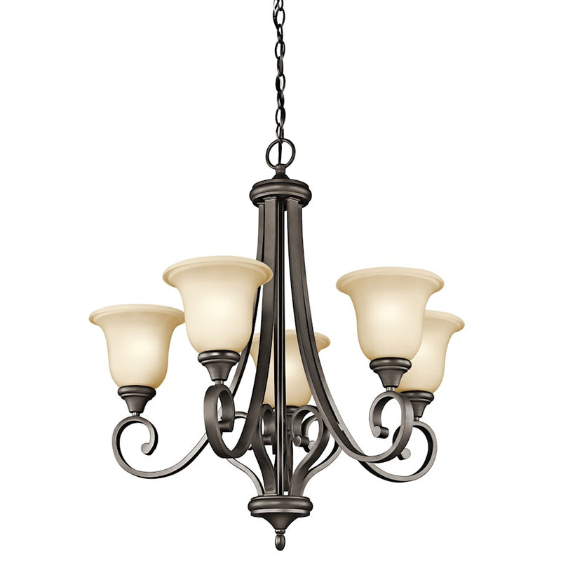 Kichler Monroe 28in 5-Light Chandelier | Traditional Olde Bronze and Light Umber Etched Glass | Dining Room & Entryway | Model 43156OZ