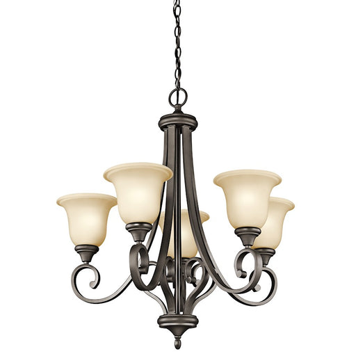 Kichler Monroe 28in 5-Light Chandelier | Traditional Olde Bronze and Light Umber Etched Glass | Dining Room & Entryway | Model 43156OZ
