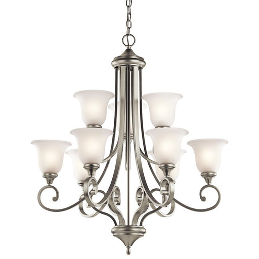 Kichler Monroe 9-Light Chandelier | Traditional Brushed Nickel and Satin Etched Glass | Dining Room & Foyer | 34 x 38 in | Model 43159NI