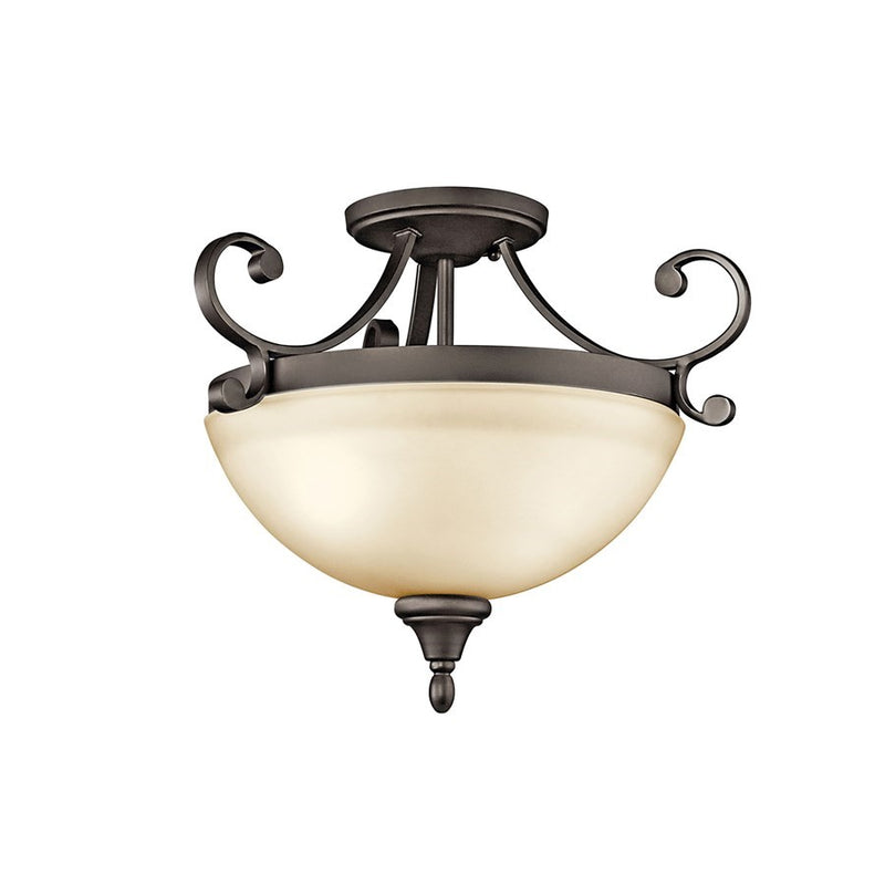 Kichler Monroe 17in 2-Light LED Semi Flush Mount | Traditional Olde Bronze and Umber Etched Glass | Living Room & Bedroom | Model 43169OZL18