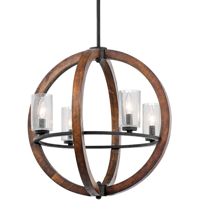 Kichler Grand Bank 20in 4-Light Chandelier | Rustic Auburn Stained and Clear Seeded Glass | Dining Room & Kitchen Island | 21.5 in H | Model 43185AUB