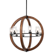 Kichler Grand Bank 28in 8-Light Chandelier | Rustic Auburn Stained and Clear Seeded Glass | Dining Room & Foyer | 28 x 30 x 68 in | Model 43190AUB