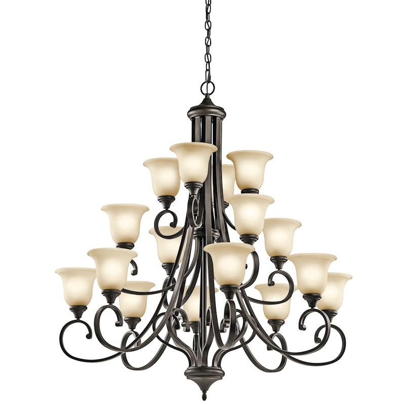 Kichler Monroe 45in 16-Light Chandelier | Traditional Olde Bronze and Light Umber Etched Glass | Dining Room & Living Room | Model 43192OZ